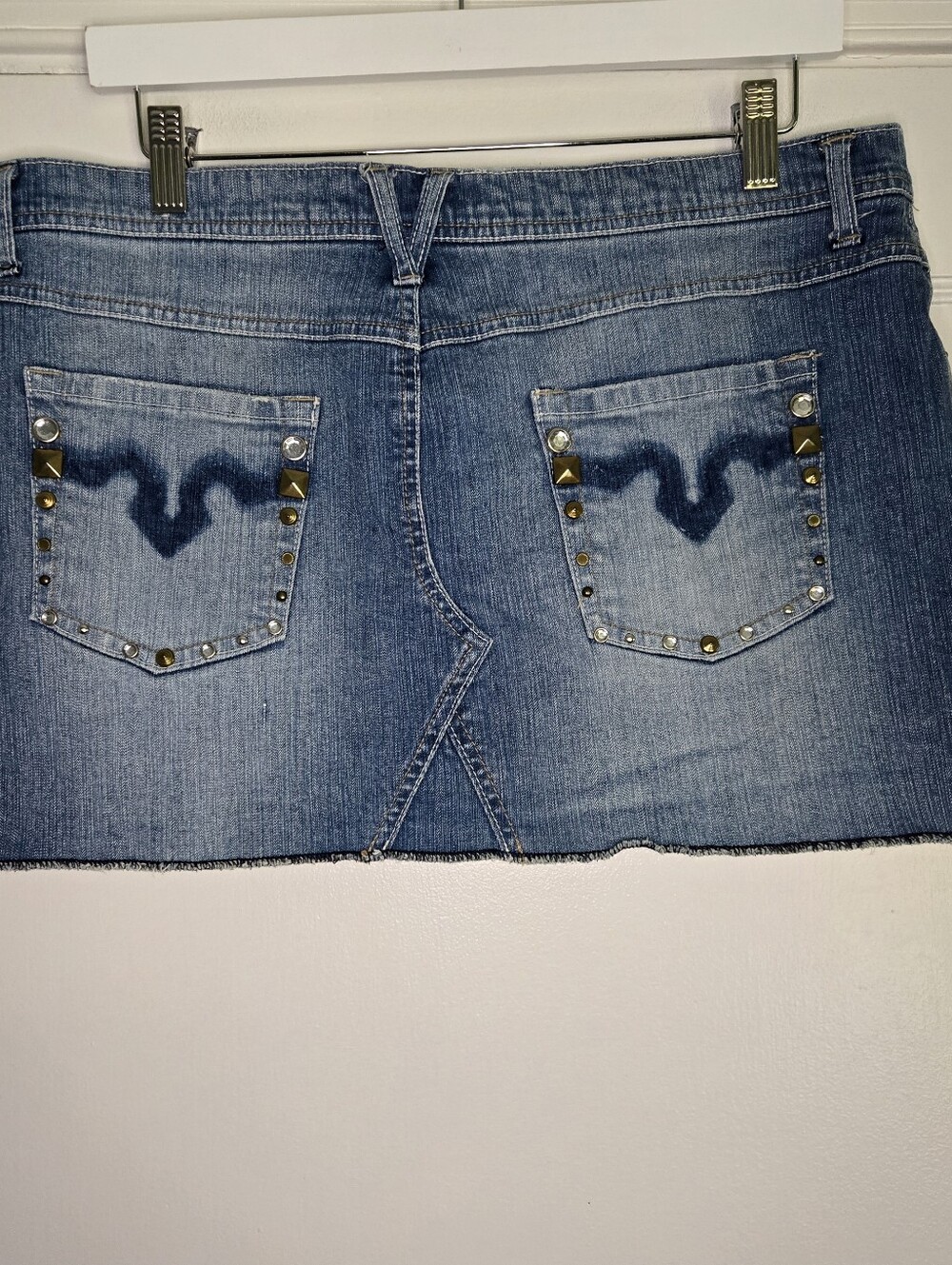 SO Y2K Studded Denim Mini Skirt Womens Punk Low Rise Grunge Jean Skirt